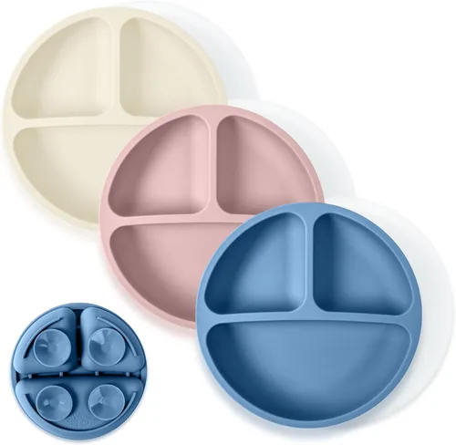 Miniatura 11 de WeeSprout - Platos de succión para bebés y niños pequeños con tapas, 100% silicona, diseño dividido para comedores selectivos, aptos para microondas