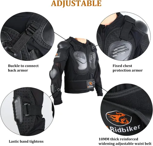Miniatura 5 de RIDBIKER - Chaleco protector de pecho para niños, equipo de motocross, moto todo terreno, chaqueta de armadura de cuerpo completo para motocicleta