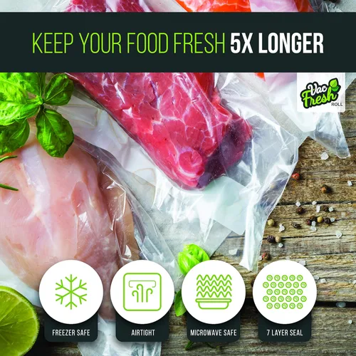 Miniatura 2 de Vac Fresh Food - Rollos selladores al vacío (11 pulgadas x 50 pies, 1 rollo), bolsas de almacenamiento de alimentos en relieve de 3.5 milésimas