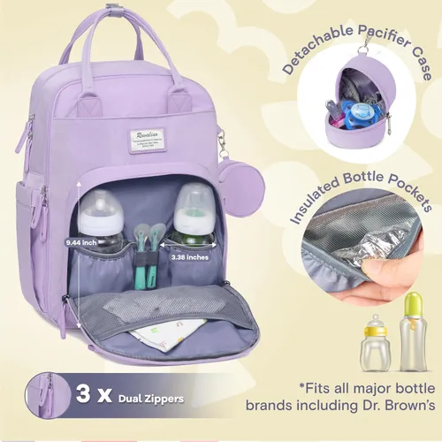Miniatura 2 de RUVALINO Mochila para Pañales, Paquete de Viaje Multifunción Bolsas de Cambio para Maternidad y Bebé, Gran Capacidad, Impermeable, Morado Taro