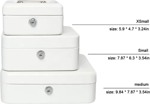 Miniatura 8 de Caja de dinero con bandeja de dinero y cerradura, caja de dinero de metal para efectivo, caja de seguridad 9.84 x 7.87 x 3.54 pulgadas, color blanco