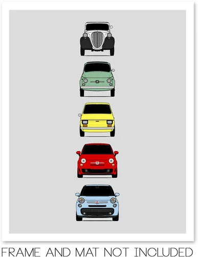 Miniatura 2 de Custom Car Posters Póster hecho a mano compatible con Fiat 500 generaciones e impresión de Fiat 500 (Topolino, 500 Nuova, 126, 500 L), multicolor