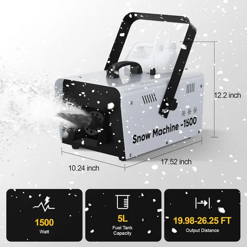 Miniatura 3 de UPGREY Máquina de nieve de 1500W para interiores y exteriores, máquina de nieve falsa para fiestas con control remoto y asa