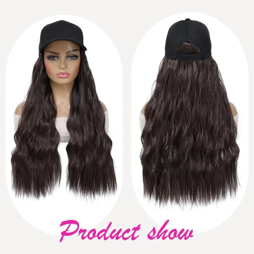 Miniatura 2 de Gorra de béisbol con peluca y extensiones de cabello, con piezas de cabello sintético marrón resistente al calor unidas, para mujeres y niñas