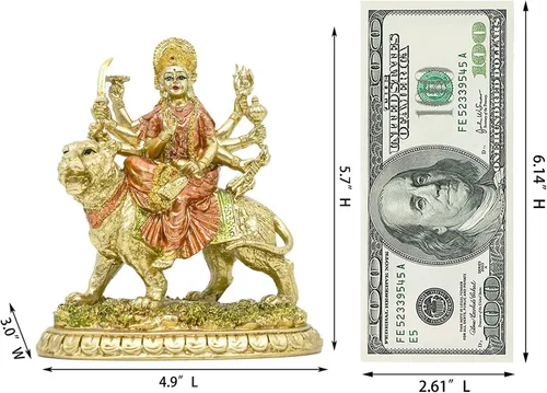 Miniatura 6 de alikiki Diosa hindú pequeña estatua de Durga – 5.7 pulgadas de alto Dios indio Durga en tigre, ídolo en casa, oficina, templo Puja, escultura Mandir