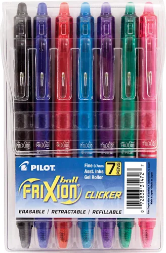 PILOT FriXion - Bolígrafos de gel borrables, punta fina de 0.7 mm, paquete de 7 colores surtidos
