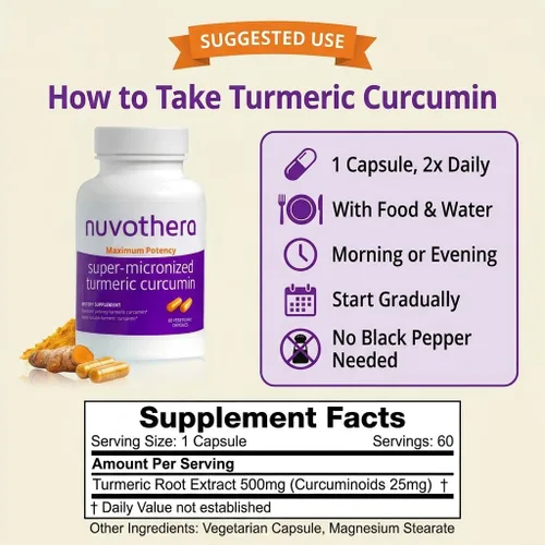 Miniatura 4 de Nuvothera Cápsulas de curcumina de cúrcuma supermicronizada de absorción rápida, raíz entera, sin OMG, piel, salud intestinal y antioxidantes