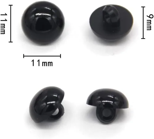 Miniatura 3 de 100 botones de seguridad negros de 0.394 pulgadas, cuentas redondas de plástico sólido abovedado, para ropa, camisas, faldas, abrigos, para juguetes
