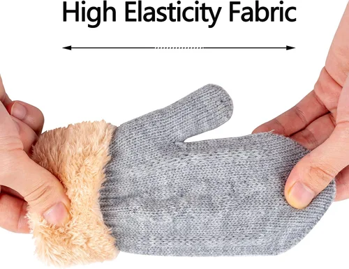 Miniatura 6 de 2 pares de guantes de punto de invierno para niños y niñas guantes térmicos cálidos de punto de cable 2-6-10-14 años de lana con forro polar