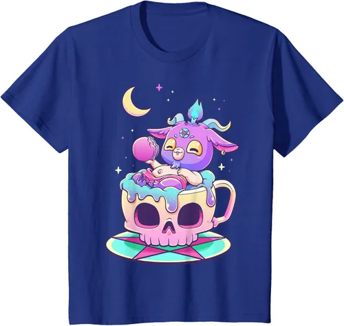 Miniatura 40 de Kawaii Pastel Goth Cute espeluznante Pentáculo Baphomet - Camiseta de cabra, Negro