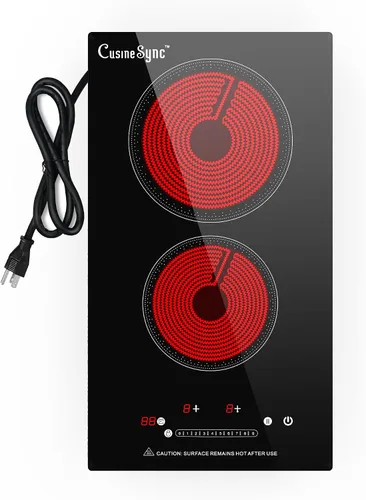 Miniatura 10 de Estufa eléctrica portátil de 2 quemadores de 110 V enchufable, estufa eléctrica de 12 pulgadas 2000 W con control de perilla, encimera o placa
