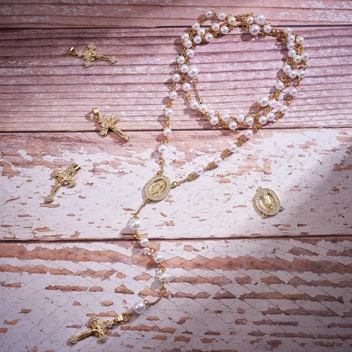 Miniatura 5 de 6 dijes de cruz de crucifijo de latón con circonita cúbica, chapado en oro real de 18 quilates, para joyería, collares, pulseras y manualidades