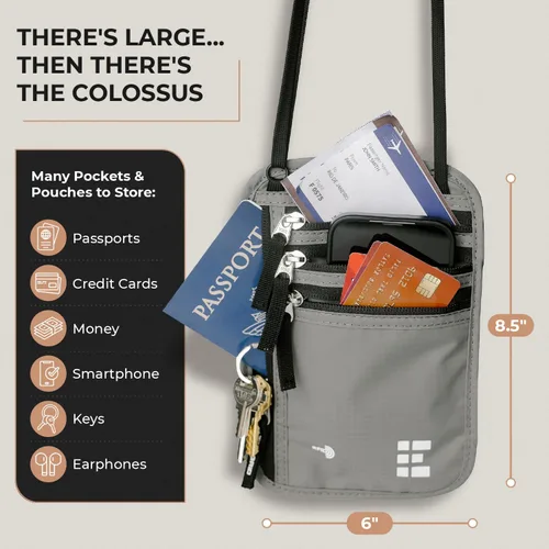 Miniatura 22 de Cartera para el cuello para viajes y pasaporte con bloqueo RFID, delgada y fácil de ocultar, bolsa de viaje de nailon para hombres y mujeres