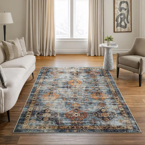 Miniatura 77 de Bloom Rugs - Alfombra lavable, antideslizante, de 1,83 x 2,74 m, color beige/blanco claro con borde tradicional, para sala de estar, dormitorio