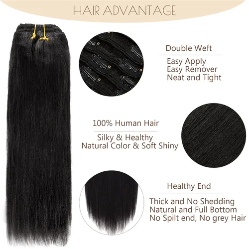 Miniatura 3 de Extensiones de cabello lacio italiano Yaki con clip, cabello humano Remy real, grado 8A, grueso, virgen, 4C, afroamericanos, cabeza completa