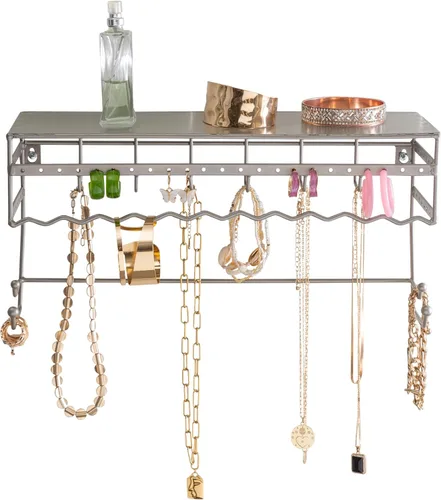 Miniatura 7 de Estante negro de 13.5 pulgadas para montaje en pared. Bastidor para guardar productos de joyería y accesorios Estante organizador para aretes