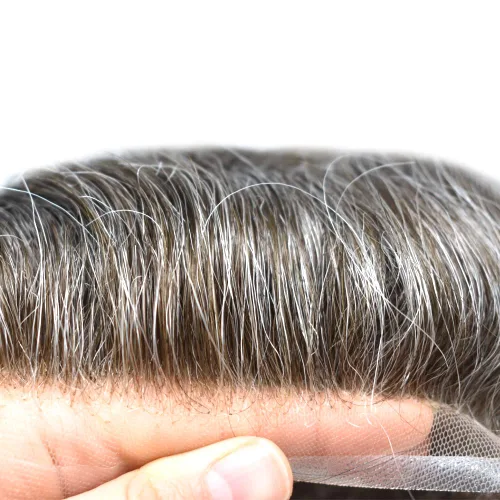 Miniatura 16 de Toupee para hombres nudos blanqueados hombres toupee hairpieces europeo virgen sistema de reemplazo de cabello humano suave encaje francés hombres