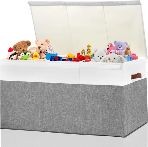 Gowee Caja de almacenamiento de juguetes extragrande con tapa, cesta organizadora de juguetes resistente con divisores para niños, niñas, guardería,