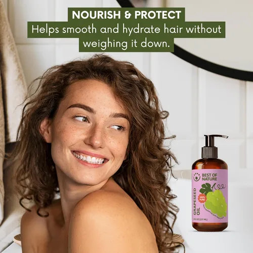Miniatura 9 de Best of Nature Aceite corporal y masaje de semilla de uva 100% puro, sin perfume, ligero y no graso para cabello, piel, cara y aceite portador