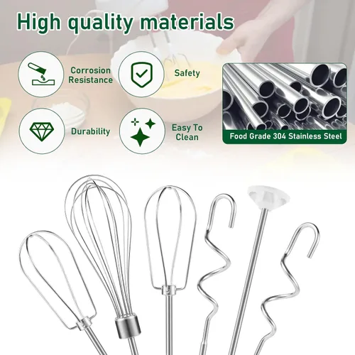 Miniatura 4 de Accesorios para batidora de mano, ganchos de masa y batidor, varilla de mezcla, accesorios de batidora de mano de acero inoxidable compatibles