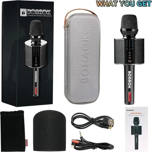 Miniatura 7 de BONAOK - Micrófono de karaoke, inalámbrico Bluetooth portátil para adultos y niños, para automóvil, hogar, al aire libre, fiesta, máquina de karaoke