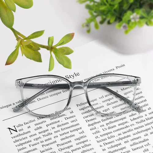 Miniatura 5 de FONHCOO - Lentes con bloqueo de luz azul de moda, redondos, TR90, transparentes, gafas anti UV para computadora para mujeres y hombres Gris