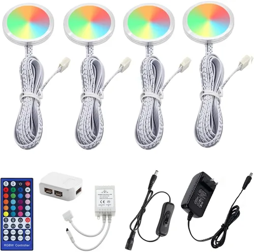 AIBOO RGBWW - Kit de luces LED RGB + blanco cálido que cambia de color para Navidad debajo del gabinete, luces de disco remoto IR para cocina,