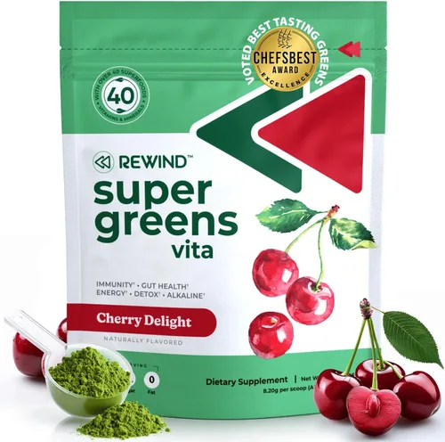 Polvo Super Greens de mejor sabor con más de 40 superalimentos - Delicioso polvo verde diario con vitamina B12, zinc, vitamina C, magnesio y calcio