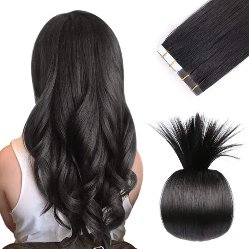 Miniatura 25 de YILITE Extensiones de cabello adhesivas de color rojo, 18 pulgadas, 50 g, 20 unidades, #99J, 100% cabello humano Remy, trama de piel sin costuras