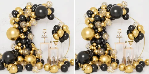 Miniatura 8 de RUBFAC Globos negros y dorados, decoraciones de graduación 2026, 130 piezas de globos de confeti de metal negro dorado y metálico, kit de arco