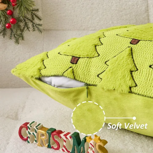 Miniatura 3 de Kevin Textile - Fundas de almohada con diseño de árbol de Navidad de 16 x 16 pulgadas, juego de 2, bordado de lujo, felpa suave, piel sintética