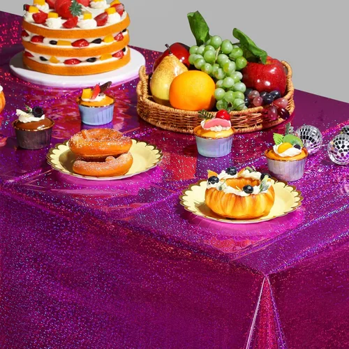 Miniatura 5 de Irenare Paquete de 3 manteles de plástico iridiscentes con láser, papel de aluminio holográfico para fiestas de niñas, bodas, discotecas, bailes