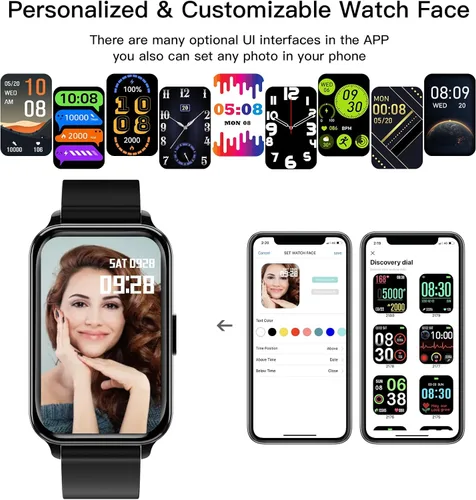 Miniatura 7 de Smart Watch Fitness Tracker Make/Answer Calls for Women Men with Heart Rate Blood Oxygen Sleep Monitor Sports Modes Step Calorie Counter IP68 Negro