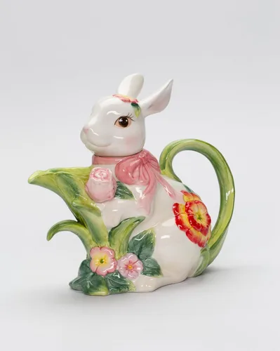 Miniatura 5 de Cosmos Gifts 10445 Tetera de conejo primaveral de cerámica fina con tulipán rosa y flores, 7-5/8" L