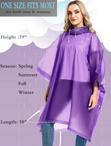 Miniatura 4 de Paquete de 2 ponchos de lluvia para adultos, reutilizables, impermeables, de supervivencia, emergencia, resistente, con capucha con cordón