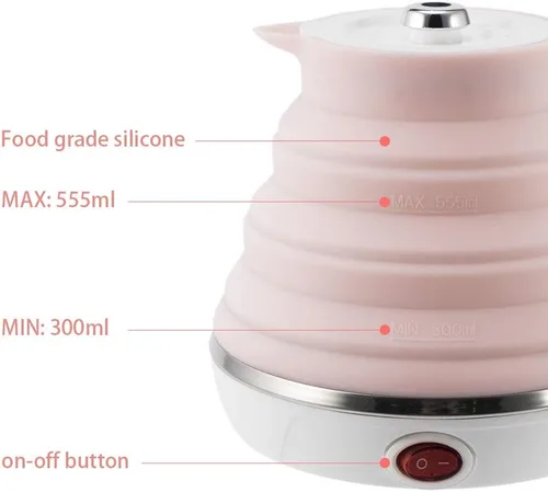 Miniatura 7 de Hervidor eléctrico plegable de viaje de silicona de grado alimenticio ultrafino mejorado, protección contra hervir en seco, portátil con doble Rosa
