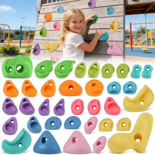Miniatura 13 de 32 piezas de pared de escalada en roca para niños, soportes de escalada de pared de roca, kits de agarre de pared para escalada de adultos con 32