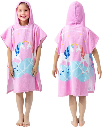 Miniatura 10 de Gealaek Toalla con capucha 100% algodón para niños de 2 a 6 años, toalla de playa para piscina, toalla de playa, suave y absorbente, poncho de playa