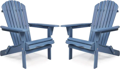 Miniatura 27 de Silla Adirondack plegable de madera de gran tamaño con respaldo y tabla de asiento premontados, silla de descanso para patio al aire libre, jardín
