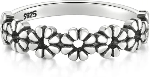 Miniatura 2 de Boruo - Anillo de plata de ley 925 diseño de flores estilo corona hawaiana resistente al desgaste ajuste cómodo