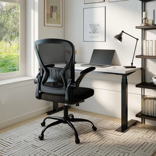 Youhauchair Silla de oficina de malla, sillas ergonómicas de escritorio de oficina en casa con brazos abatibles y soporte lumbar, altura ajustable,