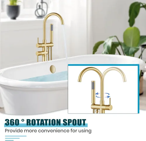 Miniatura 5 de gotonovo Grifo de bañera de montaje en el suelo, grifo de ducha independiente de alto flujo con boquilla giratoria de cuello de cisne de 360°