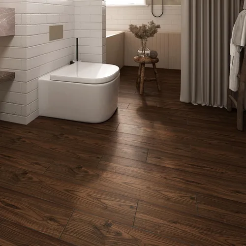 Miniatura 10 de Wallercity Pisos de Vinilo de 6"x36" 4 Piezas Baldosas de Piso Despegar y Pegar Baldosa de Piso para Baño Marrón Oscuro Veta de Madera Tablón
