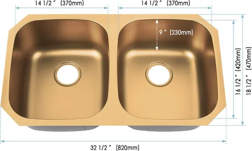 Miniatura 3 de LQS Fregadero de cocina dorado de 32 x 18 pulgadas, fregaderos de cocina empotrados, fregaderos de acero inoxidable de doble tazón 50/50