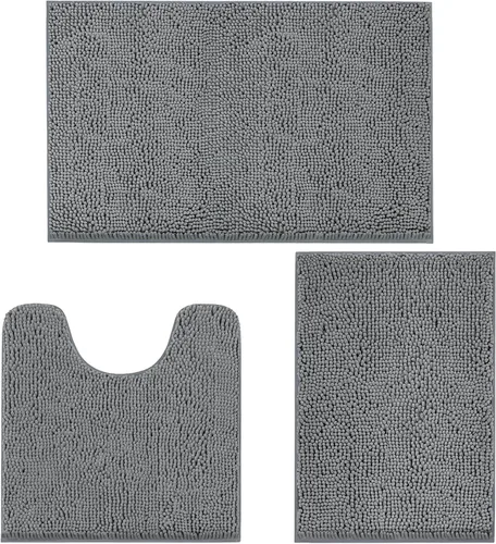 Miniatura 16 de Tapete de baño lavable a máquina, absorbe de agua, es antideslizante, suave y de microfibra, felpilla+F199:G228, Beige, 3 PCS