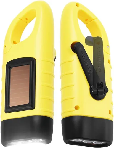 Miniatura 10 de Simpeak Paquete de 2 linternas de manivela con energía solar, linterna LED recargable de emergencia para supervivencia, luz de anilla de enganche