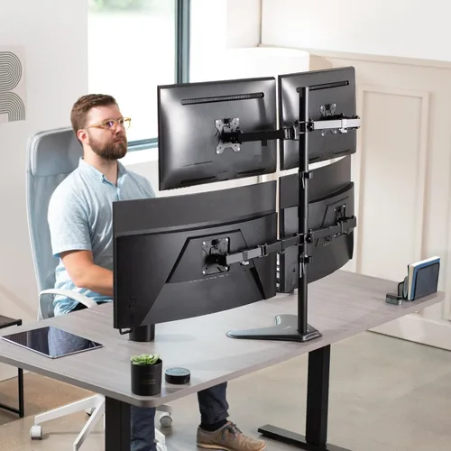 Miniatura 3 de VIVO Soporte para monitor cuádruple de 13 a 30 pulgadas, soporte de escritorio totalmente ajustable, capacidad para 4 pantallas planas o curvas