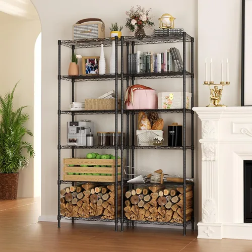 Miniatura 2 de SINGAYE Estante de almacenamiento ajustable de 6 niveles, estantería de alambre, estantes de metal, organizadores de pie para armario, baño, Negro