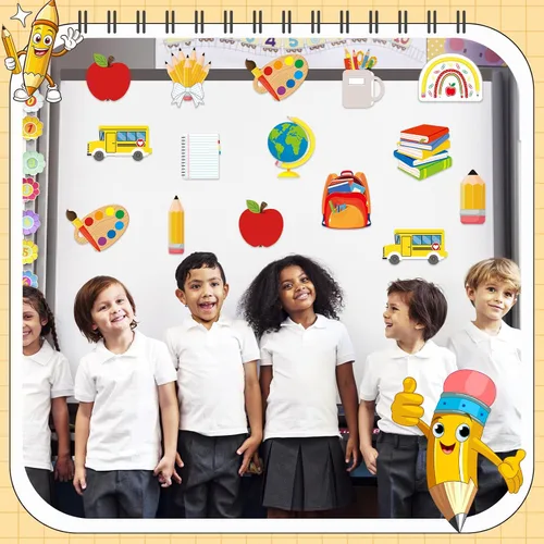 Miniatura 3 de Epakh 36 piezas de decoración de regreso a clases, recortes de autobús escolar para aula, juego de tablón de anuncios para niños y profesores