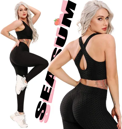 Miniatura 2 de SEASUM - Pantalones de yoga de cintura alta para mujer, con control de abdomen y realce de glúteos, leggings favorecedores para entrenar y correr